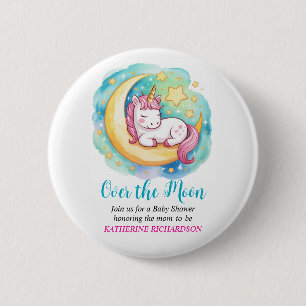 Über den Mond Baby Shower – Schlafendes Einhorn  Button