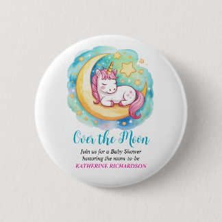 Über den Mond Baby Shower – Schlafendes Einhorn Button