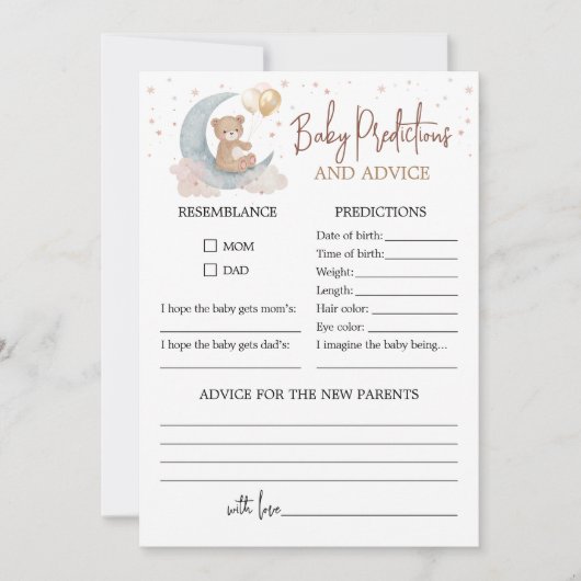 Über den Mond Baby Vorhersagen und Ratschläge Kart Einladung (Vorderseite)