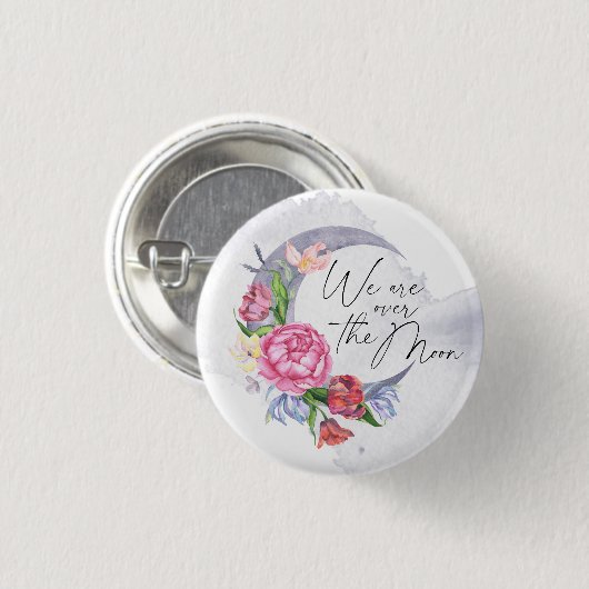 Über den Mond Blume Babydusche Button (Vorne & Hinten)