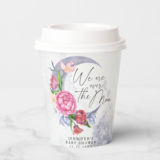 Über den Mond Blume Babydusche Pappbecher (Rückseite)