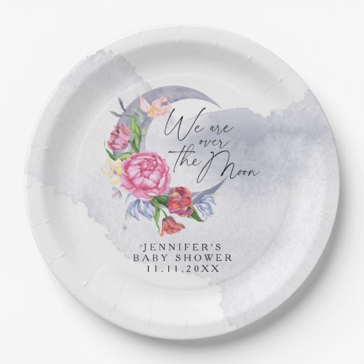 Über den Mond Blume Babydusche Pappteller (Vorderseite)