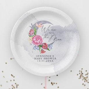 Über den Mond Blumen-Baby-Party Pappteller