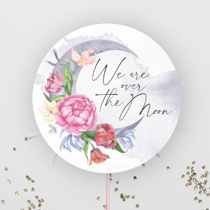 Über den Mond Blumen-Baby-Party Runder Aufkleber