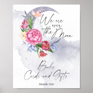 Über den Mond Blumen Baby Shower Bücher, Karten Poster