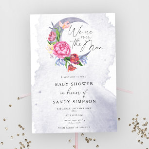 Über den Mond Blumen Babyparty Einladung