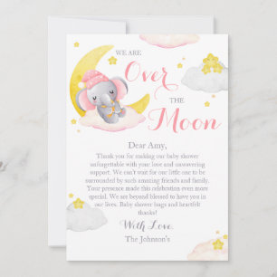 Über Den Mond Elefant Mädchen Baby Shower Dankeskarte