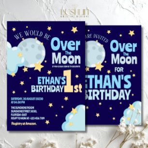 Über den Mond Geburtstag Whimsical Himmlische Part Einladung