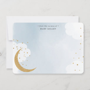 Über den Mond Gold Glitter, Blau Personalisiert Fl Mitteilungskarte