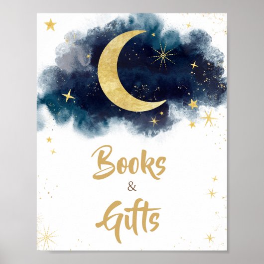 Über den Mond Gold Sterne Blue Books and Gifts Poster (Vorne)