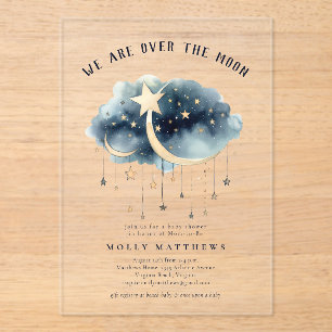 Über den Mond Goldene Sterne Baby Shower Acryleinladungen