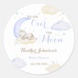 Über den Mond Junge Bär Baby Shower Runder Aufkleber