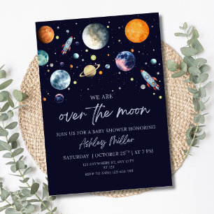 Über den Mond Jungen Baby Shower Einladung, Weltra Einladung