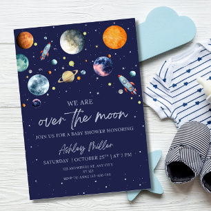 Über den Mond Jungen Baby Shower Einladung, Weltra Einladung