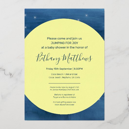 Über den Mond Kuh springen Babydusche Folieneinladung (Rückseite)