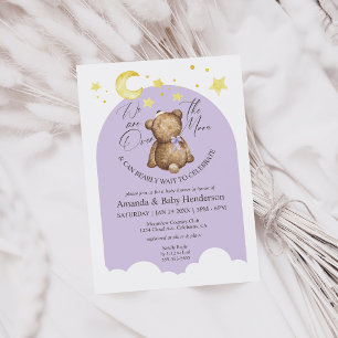 Über den Mond Lavendel-Teddybär-Baby-Party Einladung