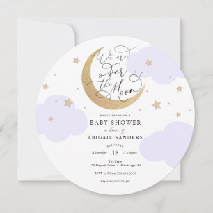 Über den Mond lila Baby Shower Einladung