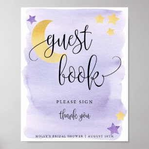 Über den Mond lila Baby Shower Gästebuch Poster
