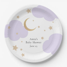 Über den Mond lila Baby Shower  Pappteller