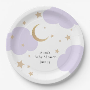 Über den Mond lila Baby Shower Pappteller