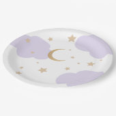 Über den Mond lila Babyparty Pappteller (Schrägansicht)