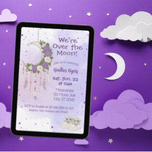 Über den Mond Lila Dreamcatcher Babyparty Einladung