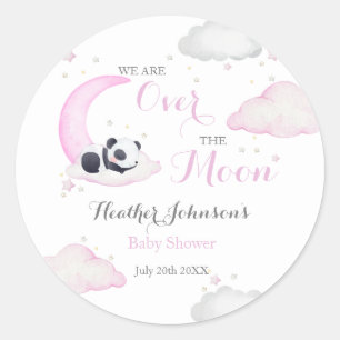 Über Den Mond Mädchen Panda Bär Baby Shower Runder Aufkleber