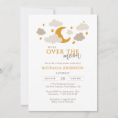 Über den Mond moderne geschlechtsneutrale Babydusc Einladung (Vorderseite)