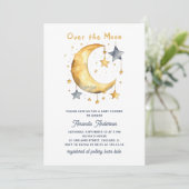 Über den Mond. Niedliche Whimsiksterne Babydusche Einladung (Stehend Vorderseite)