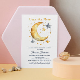 Über den Mond. Niedliche Whimsiksterne Babydusche Einladung