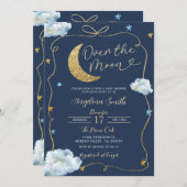 Über den Mond Stars Babydusche mit Bow Einladung (Vorne/Hinten)