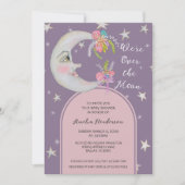 Über den Mond Stars Blumenlavender Babydusche Einladung (Vorderseite)