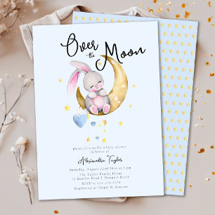 Über den Mond Stars Rabbit Blue Boy Baby Dusche Einladung