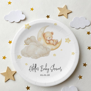 Über den Mond Teddybär Baby Shower Pappteller