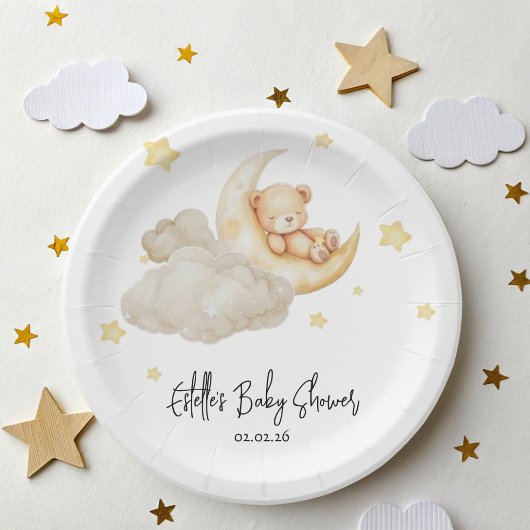 Über den Mond Teddybär Baby Shower Pappteller