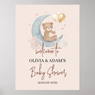 Über den Mond Teddybär Baby Shower Willkommensschi Poster