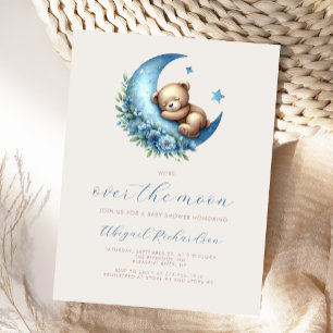 Über den Mond Teddybär Blau Junge Baby-Party Postkarte