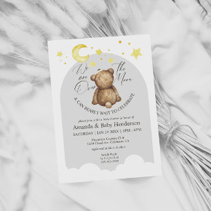 Über den Mond Teddybär Grau Baby Shower Einladung