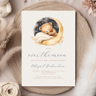 Über den Mond Teddybär Neutrale Boho Babyparty Einladung