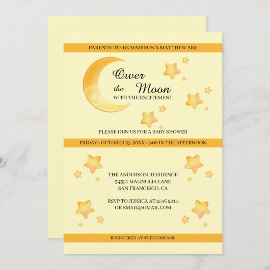 Über den Mond und die Sterne Einladung (Vorne/Hinten)