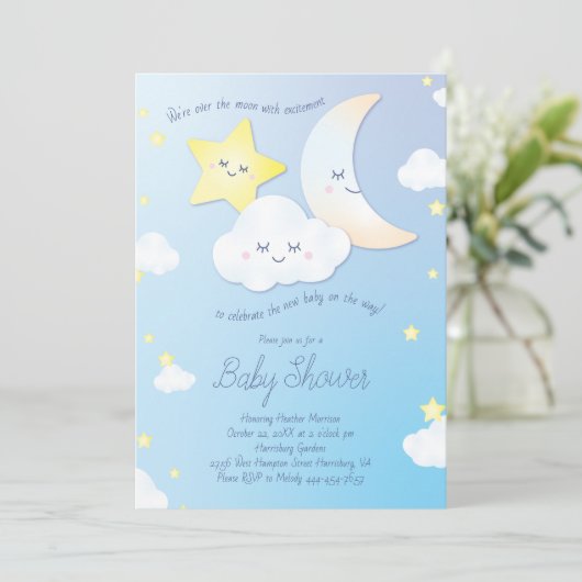 Über den Mond und die Sterne Einladung (Stehend Vorderseite)