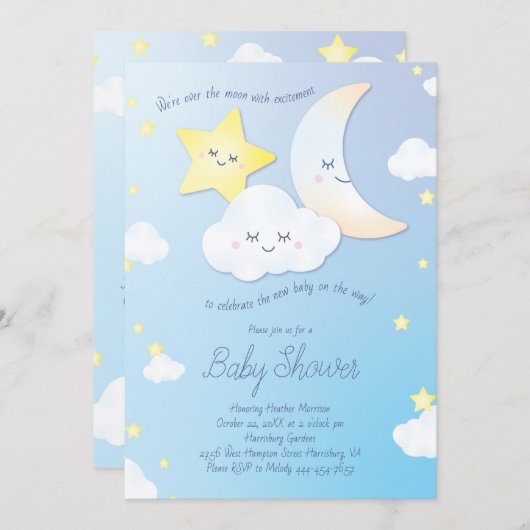 Über den Mond und die Sterne Einladung (Vorne/Hinten)