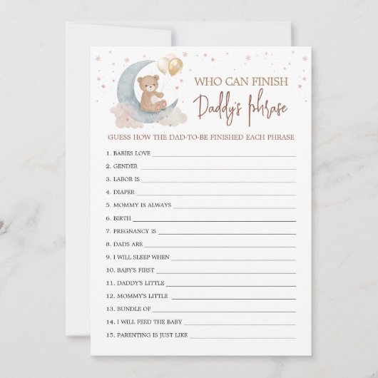 Über den Mond Wer kann Daddys Phrase Card beenden Einladung (Vorderseite)