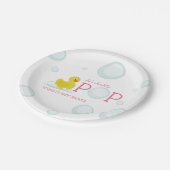 Über den Pop Blasen Rubber Duck Pink Babydusche Pappteller (Schrägansicht)