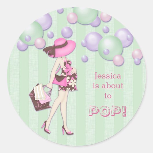 Über den Pop Personalisierter Girl Baby Dusche Runder Aufkleber (Vorderseite)