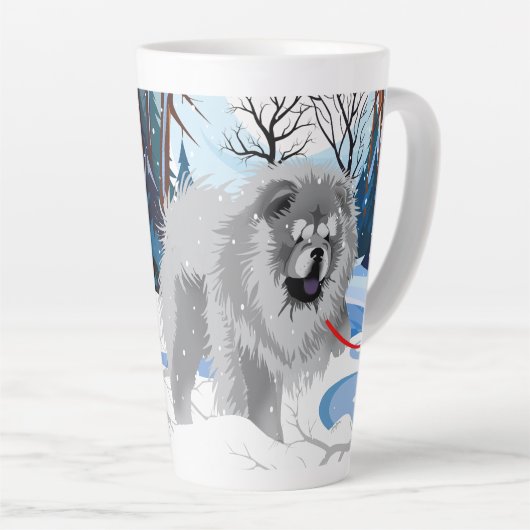 Über den RIVER Blue Chow Latte Tasse mit Text (Rechte Ecke)