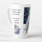 Über den RIVER Blue Chow Latte Tasse mit Text (Linke Ecke)