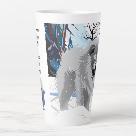 Über den RIVER Blue Chow Latte Tasse mit Text (Vorderseite)