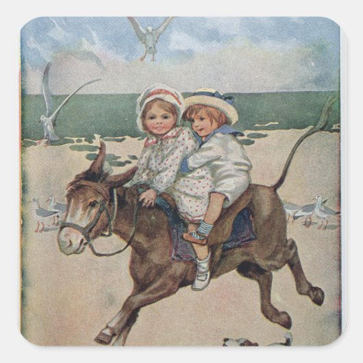 Über den Sand Quadratischer Aufkleber (Vorderseite)