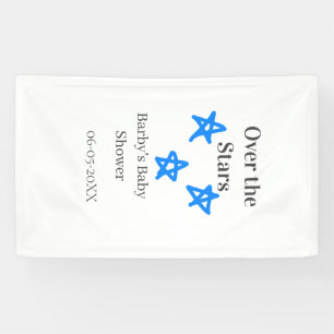 Über den Sternen blau-graue Babyparty-Name-Datum E Banner